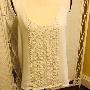 LOFT Ivory Eyelet Panel Sleeveless Blouse Medium